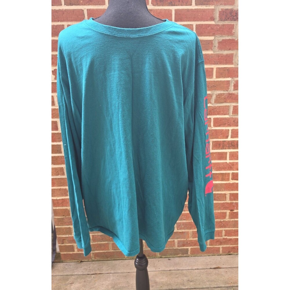 Carhartt Women XXL 20 Teal Pink Logo Long Sleeve Shirt 103401 Loose Fit